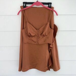 copper Button-Up top two piece set with Ruffle skirt